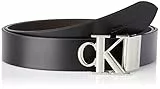 Calvin Klein Jeans Round Mono-Placca Rev Belt, 35 mm Cintura, Black/Bitter Brown, 85 cm Uomo