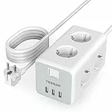TESSAN Ciabatta Multipresa con USB, Multipresa con 6 Prese e 3 USB, Multipresa Elettrica con Interruttore, Ciabatta Elettrica con Cavo 5M, Multipresa Shuko 3600W, Multipresa da Scrivania per Ufficio