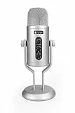 Amazon Basics - Microfono professionale USB a condensatore, con controllo del volume e display OLED, argento