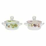 THUN, Set 2 Cocotte con Coperchio in Porcellana con Decorazione Floreale Primaverile, Linea Fiori e Fantasia, Ø 14 cm;