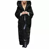 LOIJMK Giacca invernale da donna in pelliccia, lunga da donna, Funky, in peluche fuzzy, elegante giacca di pelliccia da donna, alla moda, calda, con cappuccio, per attività all'aria aperta, Nero , XL