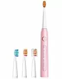 Spazzolino Elettrico Ultrasuoni,Spazzolini Sonico con USB Ricaricabile, 4 Testine, 5 Modalità, 4 Ore di Ricarica Rapida per 60 Giorni,Rosa
