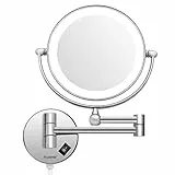 Auxmir Specchio Trucco da Parete con Luci, Specchio Ingranditore 1X/5X, Specchio Estensibile da Bagno, Girevole a 360°, Alimentatore a Spina, per Bagno, Hotel, Spa