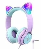iClever Cuffie per Bambini, HS20 Cat Ear Led Light Up, Shareport, 94dB Volume Limitato, Cuffie Over-Ear Pieghevoli per Regali per Bambini/Scuola/Tablet/Viaggio