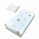 DOLCI SOGNI Materasso Lettino 60x120 cm, Altezza 14 cm, Materasso Culla Bambino per Lettino Neonati, Fodera in Aloe Vera, Sfoderabile e Lavabile, Materasso Lettino Neonato con Cuscino 30x50x5,5 cm