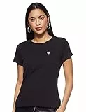 Calvin Klein Jeans T-shirt Maniche Corte Donna Ck Embroidery Scollo Rotondo, Nero (Ck Black), S