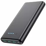 QTshine Power Bank, 【26800 mAh ad alta capacità】 Caricatore portatile Carica rapida con 3 uscite e ingresso Tipo-C Batteria esterna con 4 luci LED Ultra Compatto per Smart Phone, Tablet,Nero classico
