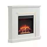 BALDERIA camino elettrico Pegasos | Caminetto elettrico da terra con effetto fiamma 3D | Riscaldamento elettrico 2000W, luce LED | Focolare ad angolo con telecomando, termostato, timer | Bianco