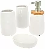 Axentia Bonja Set Bagno, Ceramica, Bianco/Argento, 4 Pezzi