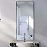 Mirrorize Specchio da parete a lunghezza intera, cornice rettangolare in metallo, grande specchio da bagno nero lungo, specchio da bagno per parete, 35 'x 46'