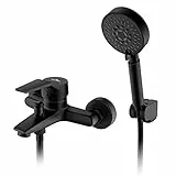 Auralum Rubinetto Vasca da Bagno Nero con Doccetta a 5 Modalità, Regolabile Supporto, Flessibile per Doccia da 150cm, Ottone Miscelatore Vasca da Bagno