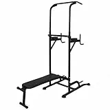 Wakects Power Tower Multifunzione, Macchina Multistazione con Panca per Addominali, Power Tower Dip Bar con Panca Barra trazioni Stazione di Allenamento, Regolabile in Altezza 182-235 cm