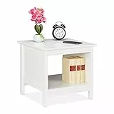Relaxdays Comodino Notte, Ripiano Aperto, Stile Country, Tavolino Basso Divano, Ingresso, MDF, HLP: 45x48x48 cm, Bianco, 1 pz