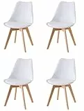 Baroni Home Sedia da Pranzo o Ufficio con Gambe in Legno, Sedia Ergonomica con Cuscino Integrato Bianca 4 Pezzi 50X48X82 cm