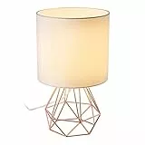 VONLUCE Lampada da Tavolo Abat-Jour da Comodino Moderno per Camera da Letto Lampada da Soggiorno Forma di Gabbietta con Finitura Cromata e Paralume Bianco (Rosa)