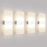 Klighten 4PCS Lampada da Parete Interno 12W Bianco neutro 4000K, Moderno Applique da Parete in Acrilico Perfetto per Camera da Letto, Soggiorno, Bagno, Corridoio, Scale