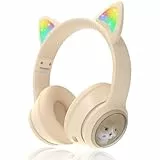 Woukksy Cuffie Bluetooth per Bambini, 2023 Nue Pieghevole 85dB Over-Ear Cuffie per Ragazza, Wireless Cuffie per Bambina con LED e Microfono per Scuola/Tablet/Telefono Cellulare/PC (Albicocca)
