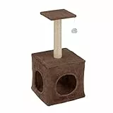 Baroni Home Tiragraffi per Gatti con Corda Sisal, Albero Tiragraffi a 1 Piano con Palla Crema e cuccia Marrone
