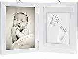 chuckle - Kit Impronta Neonato di Mani e Piedi - Stampo Morbido e Sicuro con Una Cornice in Ottimo Legno e Coperchio in Vetro Acrilico