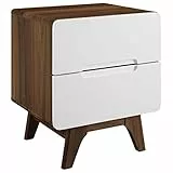 Modway Origin - Comodino moderno a 2 cassetti per camera da letto, stile contemporaneo, metà secolo, Bianco noce