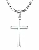 JeweBella Collana Croce Uomo Donna Ciondolo Croce in Argento Sterling 925 con 3MM Largo Catena Veneziana in Acciaio Inossidabile 61CM Argento Religioso Regalo Gioielli
