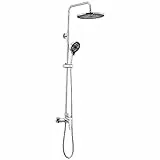 Colonna Doccia con Miscelatore, Auralum Colonna Doccia Altezza Regolabile 1-1,39m, Miscelatore Doccia con Soffione 26x26cm e Doccetta 3 Funzioni per Bagno