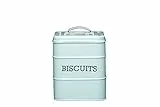 KitchenCraft Living Nostalgia Contenitore per Biscotti Stile Vintage, Coperchio con Maniglia, Acciaio, 14.5 x 19 cm (6' x 7.5'), Blu
