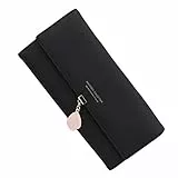 Portafoglio Donna Pelle PU Lunga Grande con Portamonete Pendente di Carta con Cerniera Tanti Scomparti (Nero)