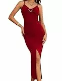 GRACE KARIN Abito Lungo da Donna Vintage Elegante Tinta Unita a Tubino con Schiena Scoperta Sexy da Party da Club Vino Rosso M