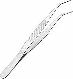 MMOBIEL Pinzette in acciaio inossidabile da 20 cm con punta zigrinata a 60 gradi, molle professionali multiuso per lavorazioni industriali, uso in laboratorio, giardinaggio, cucina