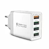 Caricatore USB, 4 Porte Caricatore USB da Muro 33W QC 3.0 Carica Rapida Caricabatterie USB Multiplo Alimentatore Presa USB per iPhone 15 14 13 12 11 X 8 7 6, Samsung Galaxy S21 S20 S10 S9 A71 A51
