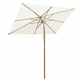 Sekey® 200 x300 cm Ombrellone in Legno Ombrello Parasole da Esterno da Giardino Crema Protezione Solare UV50+