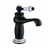 Eachbid Rubinetto Bagno Miscelatore Monocomando Lavabo in Ottone e Ceramica per Lavabo Bagno Vintage (Nero)