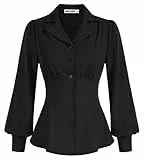 GRACE KARIN Blusa Vintage Vittoriano Medievale da Donna Maniche Lunghe V-Scollo da Ufficio Tinta Unita Nero M
