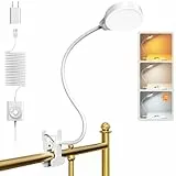Glocusent 5W Lampada con Pinza da Letto, 36 LED Luce per Lettura Libri a Letto, Lampada con Morsetto per la Cura degli Occhi, 3 Colori 5 Livelli di Luminosità, Lampada da Letto con Collo D'oca