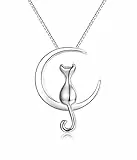 LICHUANUK Collana in Argento Sterling 925, Ciondolo Piccolo Gatto Sulla Luna, Gioielli con Animali, Collana Donna, Gioielli Donna,Regalo di Festa, Regali per Donne Amanti dei Gatto