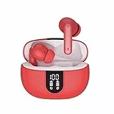 Cuffie Bluetooth, Auricolari Bluetooth 5.3 In Ear con 4 Mic di Cancellazione Del Rumore, 36 Ore, HiFi Stereo Cuffie Wireless, IP7 Impermeabili Cuffiette, Touch Control, LED Display, Rosso
