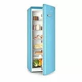 KLARSTEIN Irene XL - Frigorifero Full-Size, Frigorifero Retrò Spazioso, Frigorifero a Compressione, Volume 242 L, Capacità di Raffreddamento 0-10 ° C Variabile, 4 Ripiani, Vano Verdura, Blu