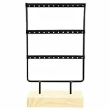 Jadeshay Porta Espositore Orecchini per Gioielli in Metallo Espositore per Orecchini Collana con Organizer con Base in Legno 36 Fori(Nero)