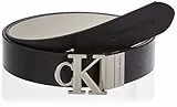 Calvin Klein Jeans Cintura Donna Round Mono Plaque Rev Belt 3 cm in Pelle, Black / Egshell, 65 cm