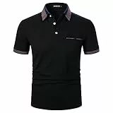 APAELEA Polo T-Shirt Uomo Manica Corta Plaid Collar Classica Magliette Tennis Golf Camicie Tops,Nero,M
