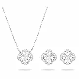 Swarovski Sparkling Dance Set di Collana e Orecchini, Placcato in Tonalità Rodio, con Pietra Centrale a Quadrifoglio e Pavé di Cristalli, Bianco