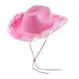 Beauace Cappello da cowboy per le donne con bordo di piuma con luce LED Accessori Gioco di ruolo Carnevale Costume Party (01 rosa, One Size)