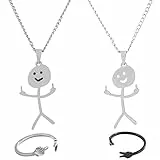 5 PCS Collana Con Doodle Divertente,Collane Personalizzate Con Gesti Della Mano Con Fiammifero,Collana con Dito Medio Sorridente per Uomini e Donne con Due Anelli,Gira La Moda,Dito Medio Ciondoli