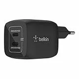 Belkin Doppio caricabatteria da parete USB-C da 45 W, ricarica rapida PD 3.0, caricatore USB C con tecnologia GaN per iPhone 15, 14, 13, 12, Pro, Pro Max, iPad, MacBook, Galaxy S23, S22, Tab e altri