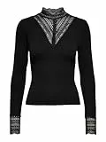 Only ONLTILDE L/S High Neck Lace Top Jrs Maglietta a Maniche Lunghe, Nero/Dettaglio: Pizzo Nero, M Donna