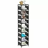 UrMsun Scarpiera verticale a 10 livelli, scaffale per scarpe alto e stretto, salvaspazio per porta d'ingresso, piccolo spazio, coppia singola robusta scaffale per scarpe (10 livelli) (nero)