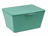 WENKO Contenitore con coperchio Brasil verde - Cesto portaoggetti, cestino da bagno con coperchio Capacità: 2.247 l, TPE, 19 x 10 x 15.5 cm, Verde