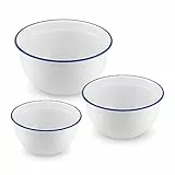 Navaris Set Ciotole in Ferro Smaltato - Insalatiere 3 Misure Ø 16cm 20cm 24cm - Ciotola per Cucinare Servire - Lavabile a Mano - Bianco Bordi Blu