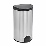 Amazon Basics - A forma di D Pattumiera automatica in acciaio inox, apertura con sensore tramite contatto del piede, 50 litri, Acciaio Inossidabile